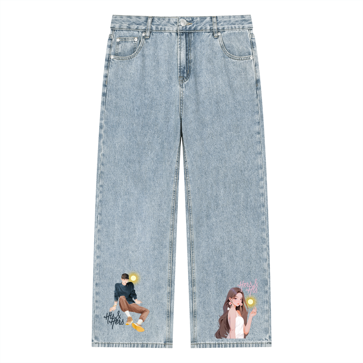 Unisex Vintage Wash Straight Leg Jeans